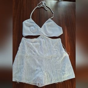 White Fringed shorts, Romper, party, country, concert Size 8/10 large